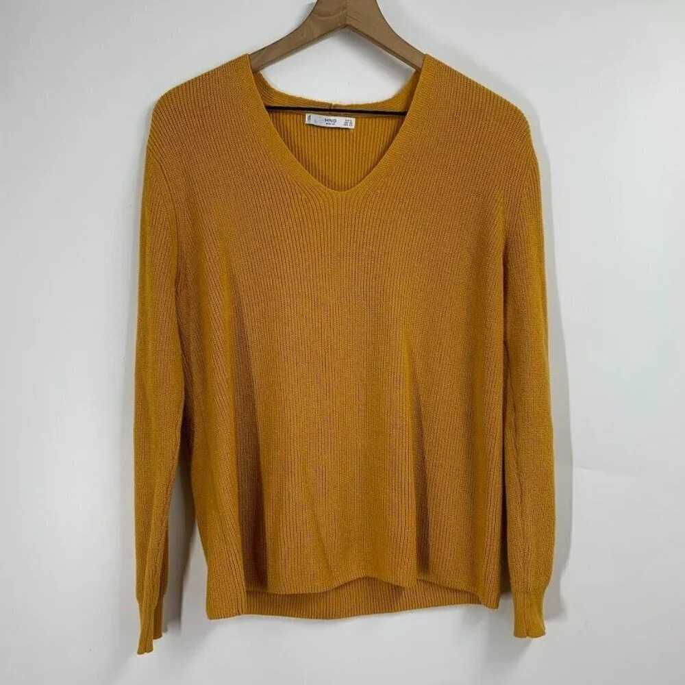 Mango MNG Women's V‎ Neck Ribbed Long Sleeve Pullover Sweater Size XS